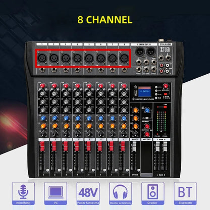 XTUGA CT80X 8-Channels Audio Mixer DJ Mixing Console with 48V Power Supply(US Plug) - Live Sound Effects Processors by XTUGA | Online Shopping UK | buy2fix