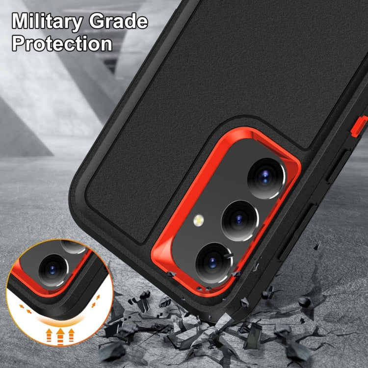 For Samsung Galaxy S24 / S25 5G Rugged PC Hybrid Silicone Phone Case with Holder(Black+Orange) - Galaxy S25 5G Cases by buy2fix | Online Shopping UK | buy2fix