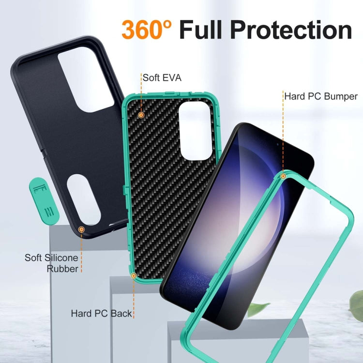 For Samsung Galaxy S24 / S25 5G Rugged PC Hybrid Silicone Phone Case with Holder(Dark Blue+Light Green) - Galaxy S25 5G Cases by buy2fix | Online Shopping UK | buy2fix