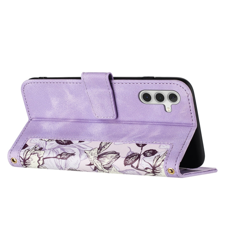 For Samsung Galaxy S25+ 5G Floral Pattern Leather Phone Case with Lanyard(Light Purple) - Galaxy S25+ 5G Cases by buy2fix | Online Shopping UK | buy2fix