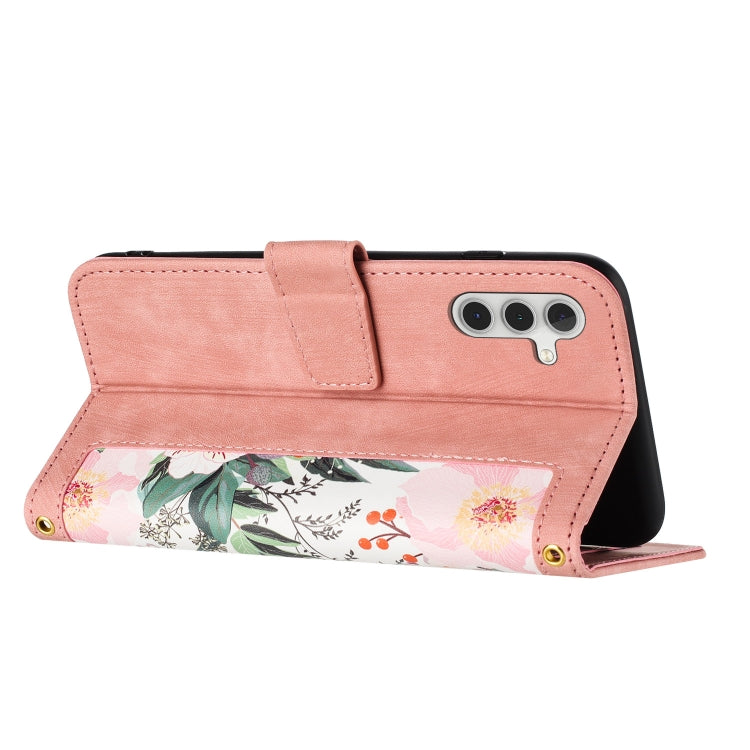 For Samsung Galaxy S25 5G Floral Pattern Leather Phone Case with Lanyard(Pink) - Galaxy S25 5G Cases by buy2fix | Online Shopping UK | buy2fix