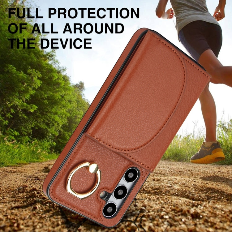 For Samsung Galaxy S25+ 5G Ring Holder Card Bag Skin Feel Phone Case(Brown) - Galaxy S25+ 5G Cases by buy2fix | Online Shopping UK | buy2fix