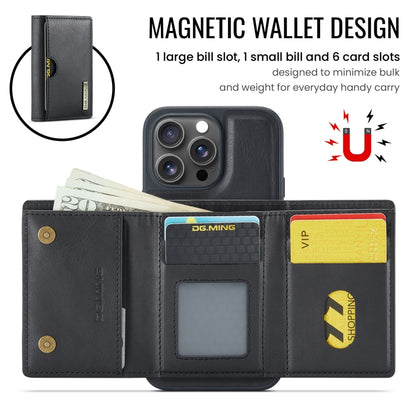 For iPhone 16 Pro Max DG.MING M6 Series RFID Tri-fold Card Bag Removable Leather Phone Case(Black) - iPhone 16 Pro Max Cases by DG.MING | Online Shopping UK | buy2fix