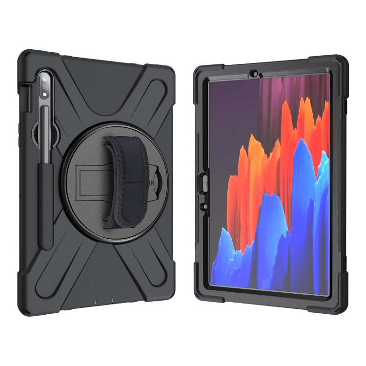 For Samsung Galaxy Tab S9 / Galaxy Tab S8 / Galaxy Tab S7 (2020) T870 Shockproof Colorful Silicone + PC Protective Case with Holder & Shoulder Strap & Hand Strap & Pen Slot(Black) - Galaxy Tab S8 Cases by buy2fix | Online Shopping UK | buy2fix