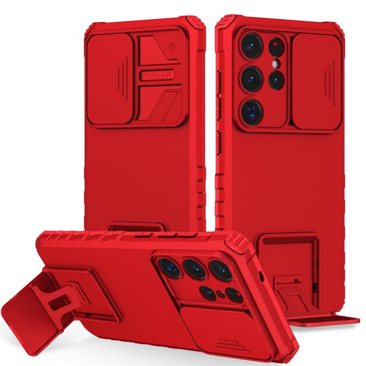 For Samsung Galaxy S25 Ultra 5G Stereoscopic Holder Sliding Camshield Phone Case(Red) - Galaxy S25 Ultra 5G Cases by buy2fix | Online Shopping UK | buy2fix