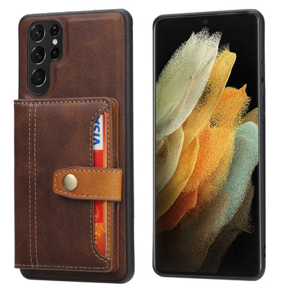 For Samsung Galaxy S25 Ultra 5G Calfskin Card Slot TPU Hybrid PU Phone Case(Brown) - Galaxy S25 Ultra 5G Cases by buy2fix | Online Shopping UK | buy2fix