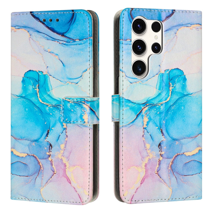 For Samsung Galaxy S25 Ultra 5G Painted Marble Pattern Leather Phone Case(Pink Green) - Galaxy S25 Ultra 5G Cases by buy2fix | Online Shopping UK | buy2fix