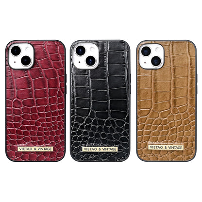 For iPhone 16 VIETAO Alligator Texture PU Phone Case(Brown) - iPhone 16 Cases by VIETAO | Online Shopping UK | buy2fix