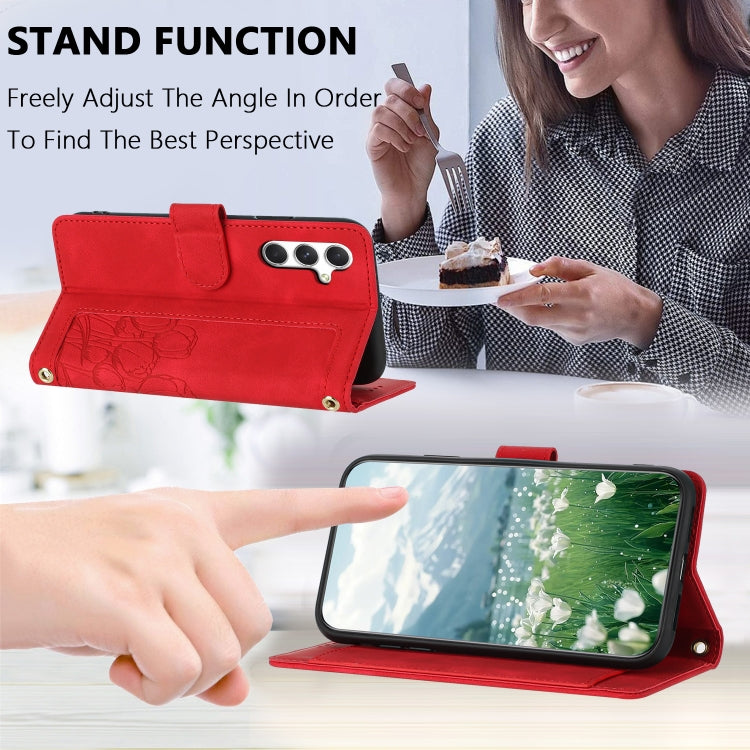 For Samsung Galaxy S25+ 5G Tulips Embossed Leather Phone Case with Lanyard(Red) - Galaxy S25+ 5G Cases by buy2fix | Online Shopping UK | buy2fix