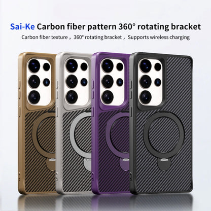 For Samsung Galaxy S25+ / S24+ 5G Carbon Fiber Texture 360 MagSafe Holder Phone Case(Purple) - Galaxy S25+ 5G Cases by buy2fix | Online Shopping UK | buy2fix