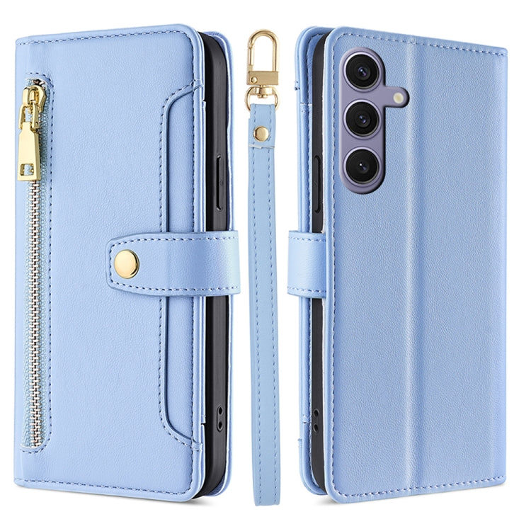 For Samsung Galaxy S25+ 5G Sheep Texture Cross-body Zipper Wallet Leather Phone Case(Blue) - Galaxy S25+ 5G Cases by buy2fix | Online Shopping UK | buy2fix