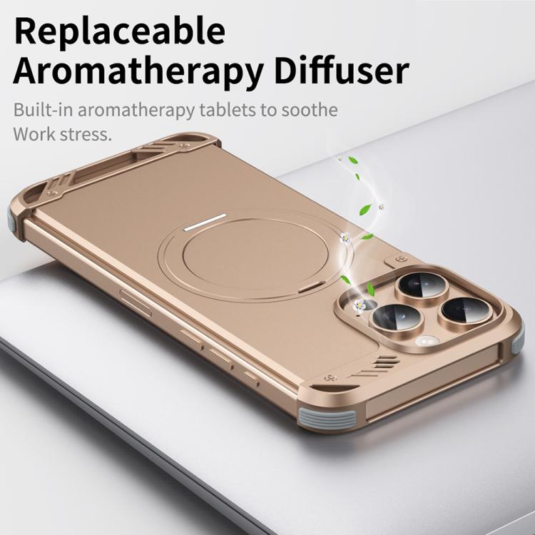 For iPhone 16 Pro R-JUST RJ63-1 Frameless Aroma Mecha MagSafe Holder Phone Case(Titanium) - iPhone 16 Pro Cases by R-JUST | Online Shopping UK | buy2fix