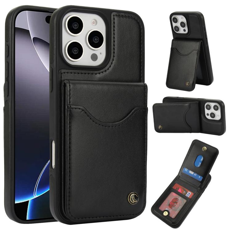 For iPhone 16 Pro AwQuer Vertical Flip Card Bag Holder Leather Phone Case(Black) - iPhone 16 Pro Cases by Awquer | Online Shopping UK | buy2fix