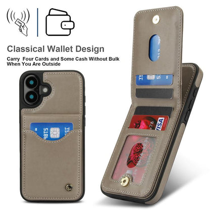 For iPhone 16 Plus AwQuer Vertical Flip Card Bag Holder Leather Phone Case(Grey) - iPhone 16 Plus Cases by Awquer | Online Shopping UK | buy2fix