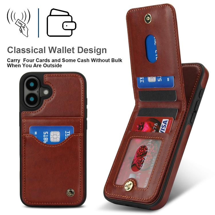 For iPhone 16 Plus AwQuer Vertical Flip Card Bag Holder Leather Phone Case(Brown) - iPhone 16 Plus Cases by Awquer | Online Shopping UK | buy2fix