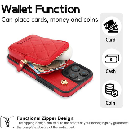 For iPhone 16 Pro AwQuer Crossbody Zipper Wallet Bag Litchi Leather Phone Case(Red) - iPhone 16 Pro Cases by Awquer | Online Shopping UK | buy2fix