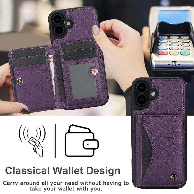 For iPhone 16 Plus AwQuer Horizontal Flip Card Bag Holder Leather Phone Case(Dark Purple) - iPhone 16 Plus Cases by Awquer | Online Shopping UK | buy2fix