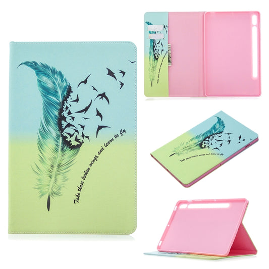 For Samsung Galaxy Tab S8 / Galaxy Tab S7 T870 Colored Drawing Pattern Horizontal Flip Leather Case with Holder & Card Slots & Wallet(Feather Bird) - Galaxy Tab S8 Cases by buy2fix | Online Shopping UK | buy2fix