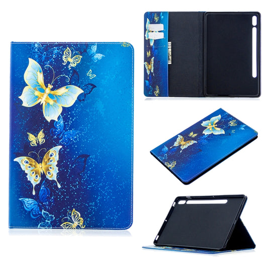 For Samsung Galaxy Tab S8 / Galaxy Tab S7 T870 Colored Drawing Pattern Horizontal Flip Leather Case with Holder & Card Slots & Wallet(Golden Butterfly) - Galaxy Tab S8 Cases by buy2fix | Online Shopping UK | buy2fix