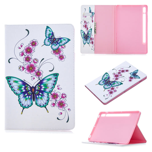 For Samsung Galaxy Tab S8 / Galaxy Tab S7 T870 Colored Drawing Pattern Horizontal Flip Leather Case with Holder & Card Slots & Wallet(Peach Blossom Butterfly) - Galaxy Tab S8 Cases by buy2fix | Online Shopping UK | buy2fix