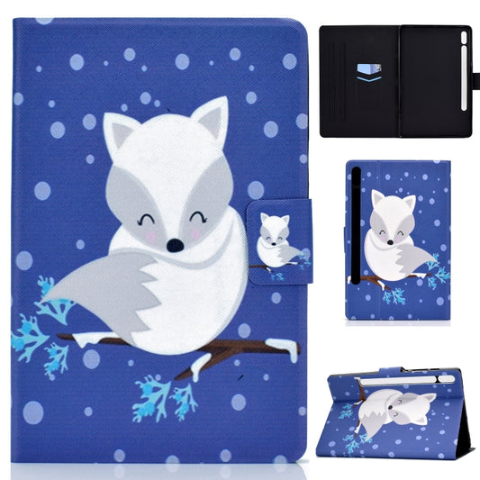 For Samsung Galaxy Tab S8 / Galaxy Tab S7 T870 Electric Pressed Left Right Flat Leather Case with Sleep Function Pen Cover & Card Slot & Holder(Arctic Fox) - Galaxy Tab S8 Cases by buy2fix | Online Shopping UK | buy2fix