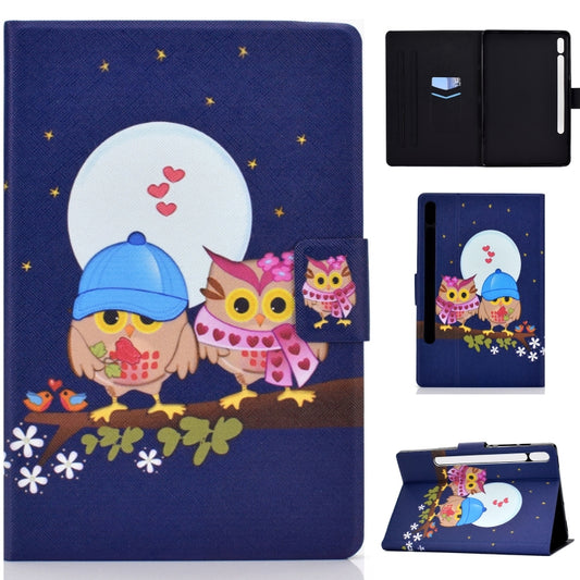 For Samsung Galaxy Tab S8 / Galaxy Tab S7 T870 Electric Pressed Left Right Flat Leather Case with Sleep Function Pen Cover & Card Slot & Holder(Couple Owls) - Galaxy Tab S8 Cases by buy2fix | Online Shopping UK | buy2fix