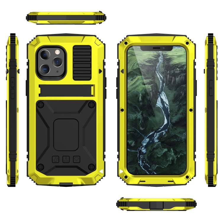 For iPhone 12 / 12 Pro R-JUST Shockproof Waterproof Dust-proof Metal + Silicone Protective Case with Holder(Yellow) - iPhone 12 / 12 Pro Cases by R-JUST | Online Shopping UK | buy2fix