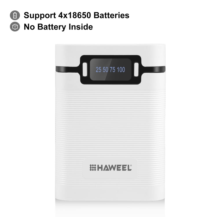 HAWEEL DIY 4x 18650 Battery (Not Included) 10000mAh Dual-way QC Charger Power Bank Shell Box with 2x USB Output & Display, Support PD / QC / SCP / FCP / AFC / PPS / PE (White) - Power Bank Box by HAWEEL | Online Shopping UK | buy2fix