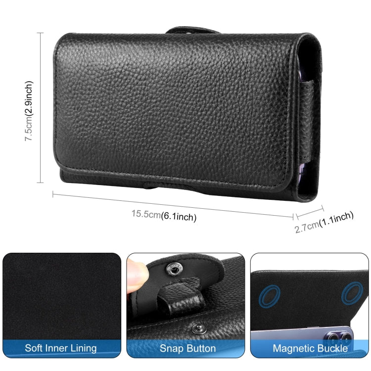 HAWEEL 4.7-6.1 inch Litchi Texture Genuine Leather Phone Belt Clip Horizontal Carrying Pouch (Black) -  by HAWEEL | Online Shopping UK | buy2fix