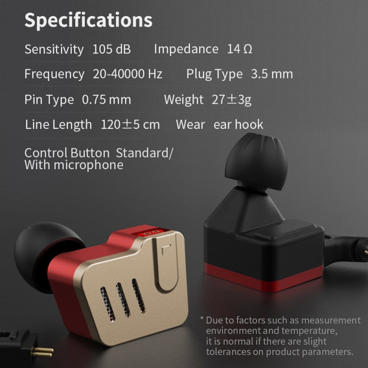 KZ BA10 Ten Unit Moving Iron Metal In-ear Universal Wired Control Earphone without Microphone (Red) - In Ear Wired Earphone by KZ | Online Shopping UK | buy2fix