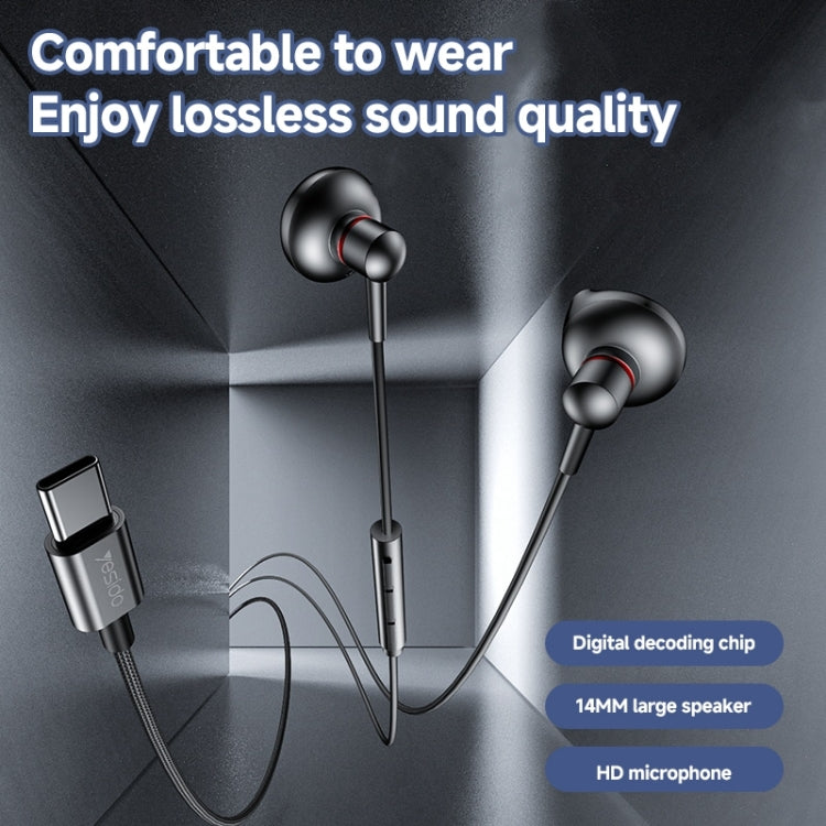 Yesido YH49 Type-C Digital Solutions Line-Control In-Ear Wired Earphone, Length: 1.2m (Black) - Type-C Earphone by Yesido | Online Shopping UK | buy2fix