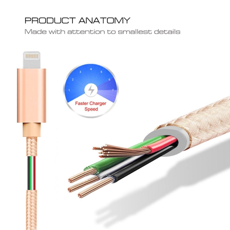 1m 3A Woven Style Metal Head 8 Pin to USB Data / Charger Cable(Gold) - Normal Style Cable by buy2fix | Online Shopping UK | buy2fix