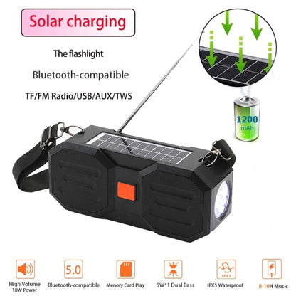 T&G TG634 Outdoor Solar Power Bluetooth Wireless Speaker with FM / Flashlight / TF Card Slot (Black+green) - Desktop Speaker by T&G | Online Shopping UK | buy2fix