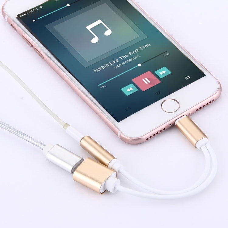 10cm 8 Pin Female & 3.5mm Audio Female to 8 Pin Male Charger&#160;Adapter Cable, Support All IOS Systems(Gold) - Earphone Adapter by buy2fix | Online Shopping UK | buy2fix