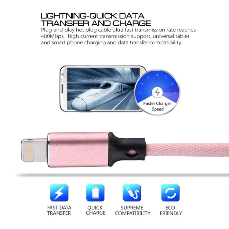 1m 2A USB to 8 Pin Nylon Weave Style Data Sync Charging Cable(Pink) - Normal Style Cable by buy2fix | Online Shopping UK | buy2fix