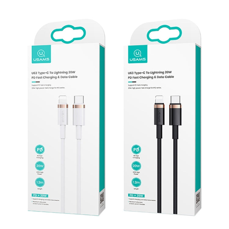 USAMS US-SJ485 U63 Type-C / USB-C to 8 Pin PD 20W Smooth Aluminum Alloy Fast Charging Data Cable, Length: 2m (Black) - Normal Style Cable by USAMS | Online Shopping UK | buy2fix