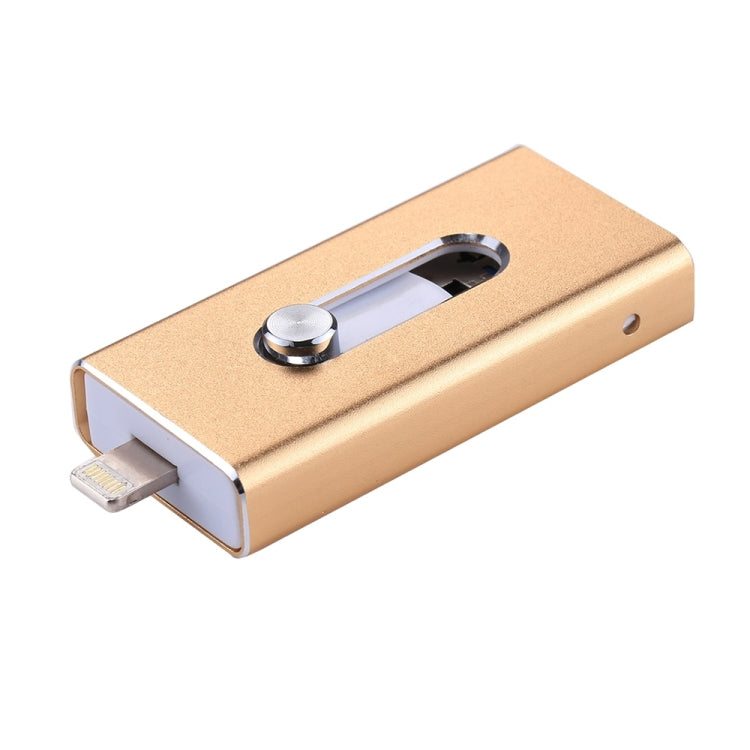 RQW-02 3 in 1 USB 2.0 & 8 Pin & Micro USB 128GB Flash Drive(Gold) - U Disk & Card Reader by buy2fix | Online Shopping UK | buy2fix