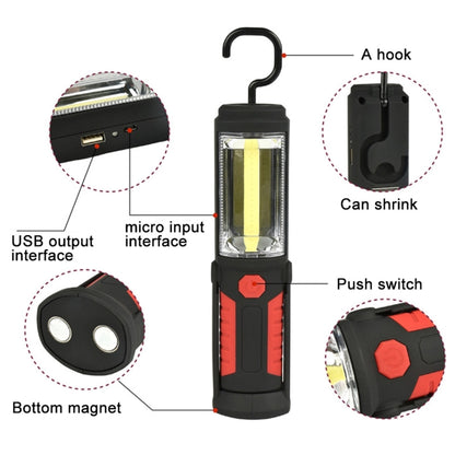 PR5W-1 5W COB+1W F8 IP43 Waterproof White Light LED Torch Work Light , 400 LM Multi-function USB Charging Portable Emergency Work Stand Light with Magnetic & 360 Degrees Swivel Hook(Red) - LED Flashlight by buy2fix | Online Shopping UK | buy2fix