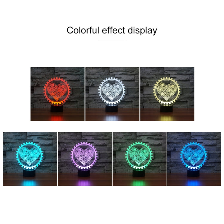 Gear Heart Shape 3D Colorful LED Vision Light Table Lamp, USB & Battery Version - Novelty Lighting by buy2fix | Online Shopping UK | buy2fix