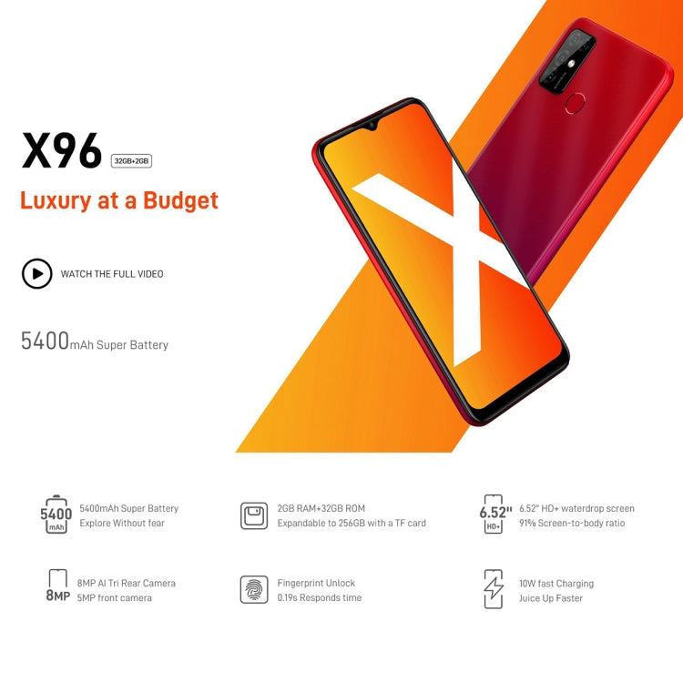 [HK Warehouse] DOOGEE X96, 2GB+32GB, Quad Back Cameras, 5400mAh Battery,  Face ID& Fingerprint Identification, 6.52 inch Android 11 GO SC9863A Octa-Core 28nm up to 1.6GHz, Network: 4G, Dual SIM(Black) - DOOGEE by DOOGEE | Online Shopping UK | buy2fix