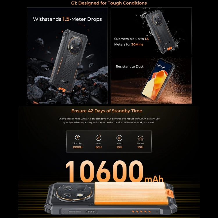 [HK Warehouse] Oukitel G1 Rugged Phone, 6GB+256GB, Fingerprint Identification, 6.52 inch Android 14 T606 Octa Core, NFC, OTG, Network: 4G (Grey) - Other by OUKITEL | Online Shopping UK | buy2fix