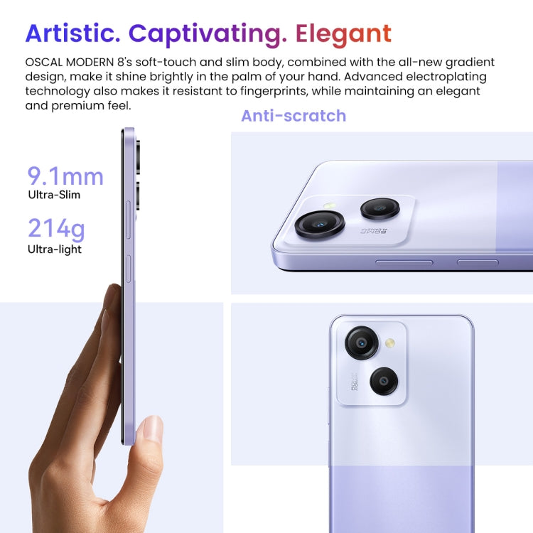 [HK Warehouse] Blackview Oscal MODERN 8, 8GB+256GB, Fingerprint Identification, 6.75 inch Android 13 Unisoc T616 Octa Core up to 2.2GHz, Network: 4G, OTG (Purple) - Blackview by Blackview | Online Shopping UK | buy2fix