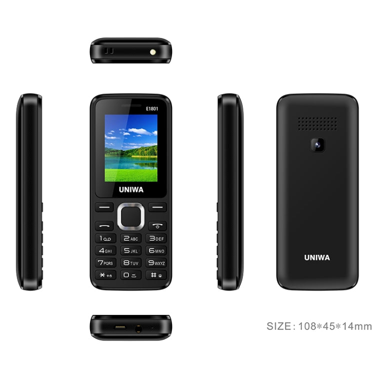 UNIWA E1801 Mobile Phone, 1.77 inch, 800mAh Battery, 21 Keys, Support Bluetooth, FM, MP3, MP4, GSM, Dual SIM(Black) - UNIWA by UNIWA | Online Shopping UK | buy2fix