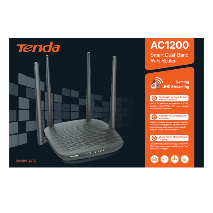 Tenda AC5 1200Mbps 2.4 / 5GHz Dual-Band Router Fast Ethernet Repeater Wireless Router Global version - Wireless Routers by Tenda | Online Shopping UK | buy2fix