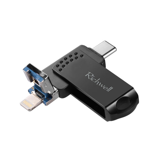 Richwell 128G Type-C + 8 Pin + USB 3.0 Metal Flash Disk with OTG Function(Black) - U Disk & Card Reader by Richwell | Online Shopping UK | buy2fix