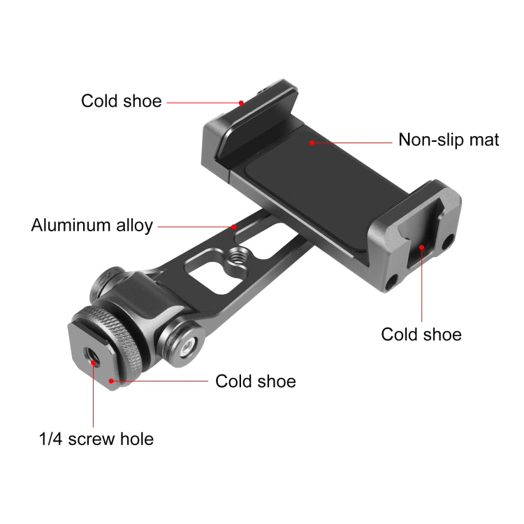 PULUZ Z-axis 360 Rotation Cold Shoes Aluminum Alloy Phone Clamp Holder Bracket (Black) - Desktop Holder by PULUZ | Online Shopping UK | buy2fix