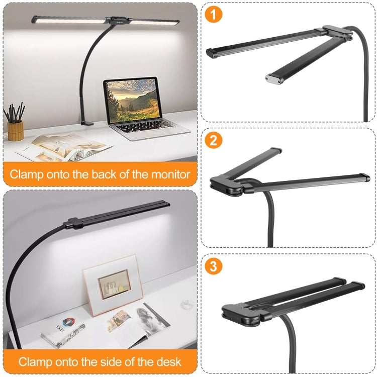 PULUZ Gooseneck Tube LED Fill Light Double Head Clip Desk Lamp (Black) - Selfie Light by PULUZ | Online Shopping UK | buy2fix