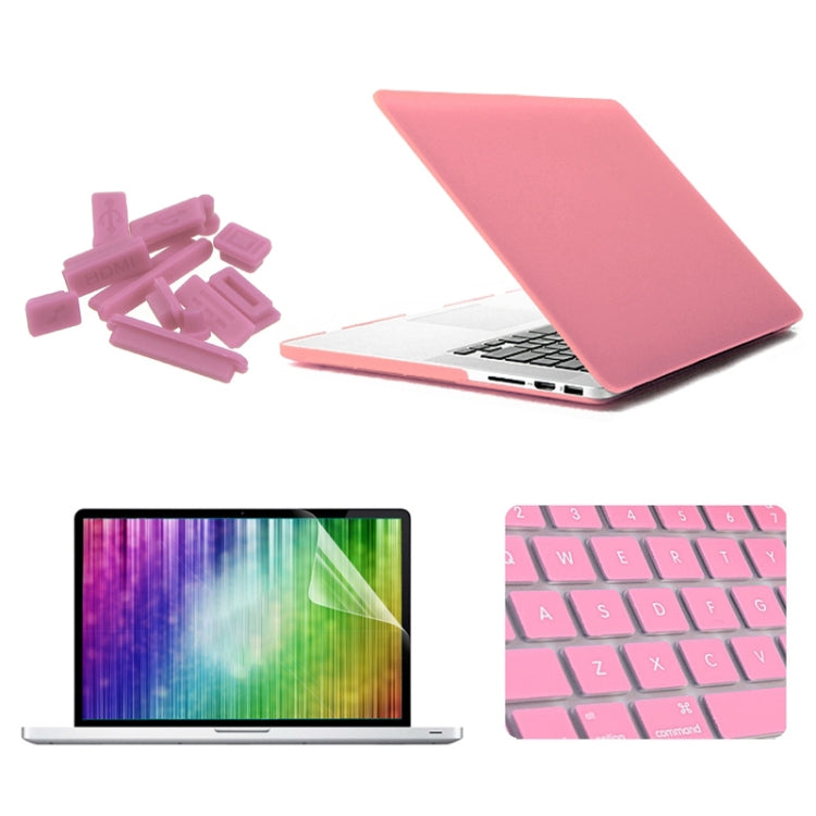 ENKAY for MacBook Pro Retina 15.4 inch (US Version) / A1398 4 in 1 Frosted Hard Shell Plastic Protective Case with Screen Protector & Keyboard Guard & Anti-dust Plugs(Pink) - MacBook Pro Cases by ENKAY | Online Shopping UK | buy2fix