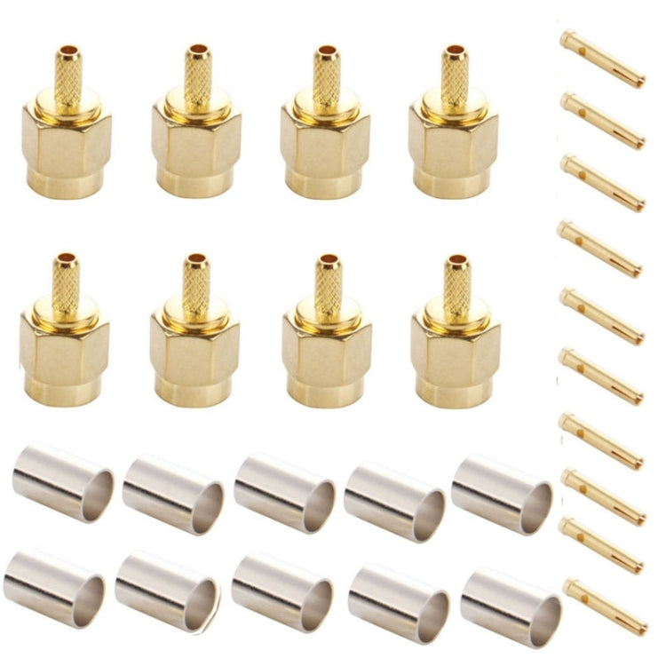 10 PCS Gold Plated Crimp RP-SMA Male Plug Pin RF Connector Adapter - Connectors by buy2fix | Online Shopping UK | buy2fix