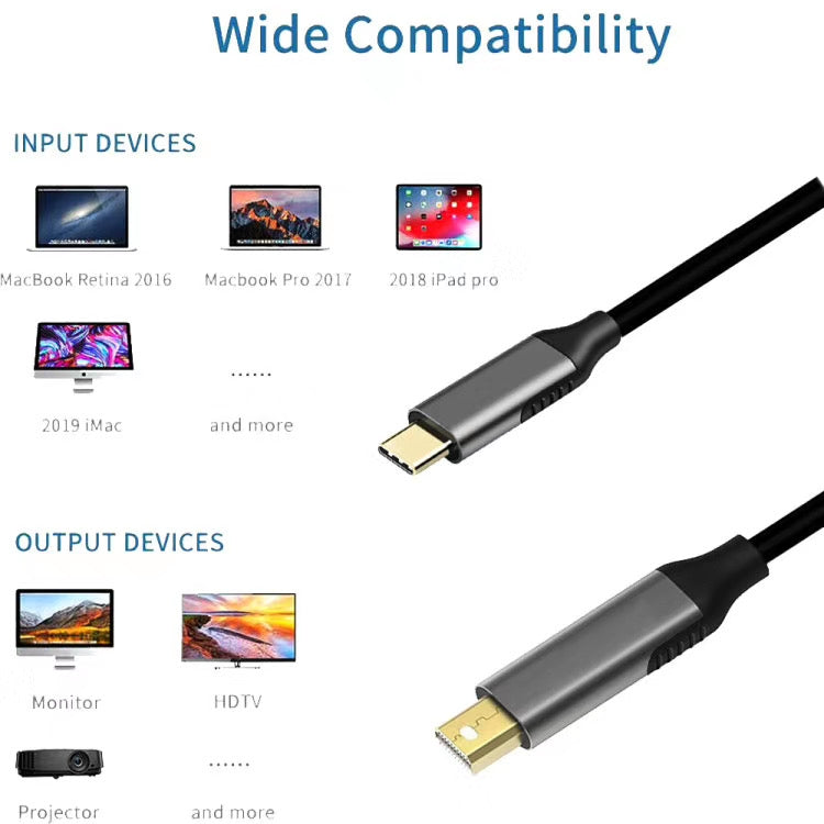 1.8m Mini DisplayPort Male to USB-C / Type-C Male Adapter Cable - Cable & Adapter by buy2fix | Online Shopping UK | buy2fix